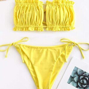 Women's Sexy Ruffle Tie Side Bandeau Bikini Set